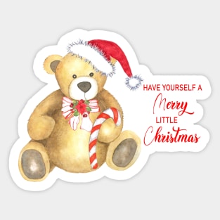 Merry little christmas teddy bear in watercolor Sticker